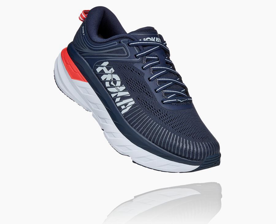 Hoka Australia One One Bondi 7 - Womens Running Shoes Navy/White - QPEBS-9430